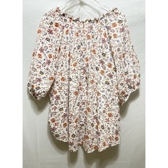 Ana New Approach Womens 3X Cotton Floral‎ Ruffle Collar Balloon Sleeve Top - Picture 8 of 9